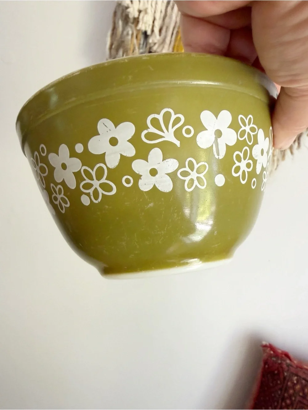 Vintage Pyrex Spring Blossom Green Crazy Daisy 401 1.5 Pint Mixing Bowl Retro